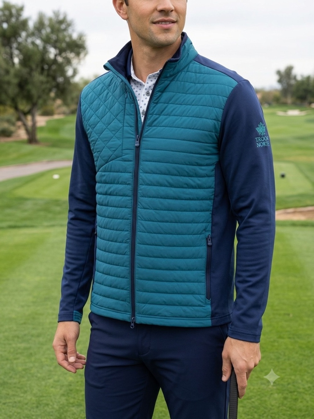 Greyson Yukon
Ultralight Channel Quilted Hybrid Golf Jacket Teal Blue Lightweigh